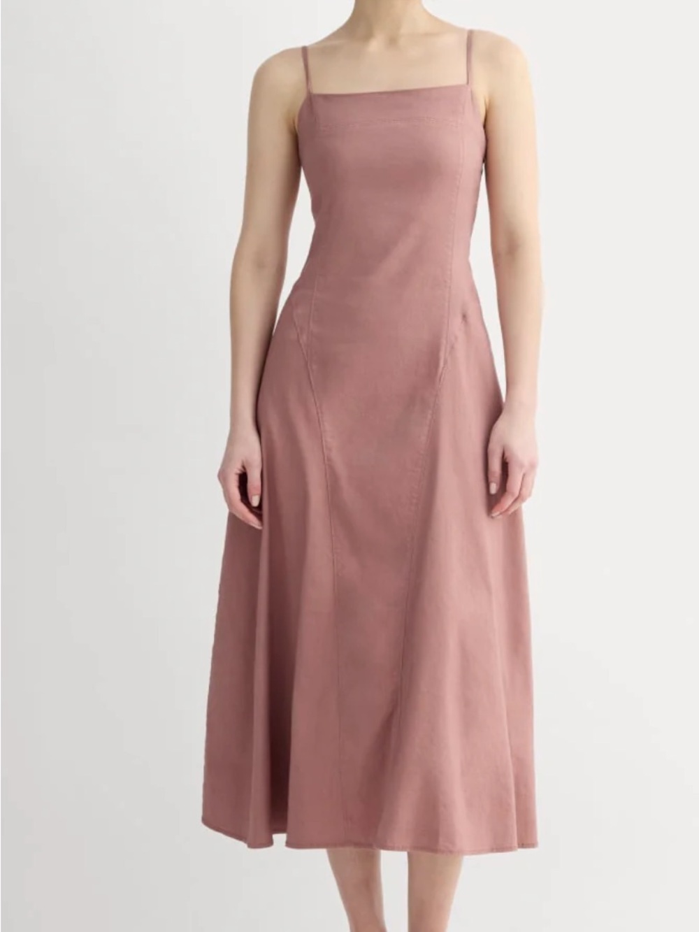 Everlane Spaghetti-Strap Square Neck Midi Dress in Dusty Rose Size 6 linen blend